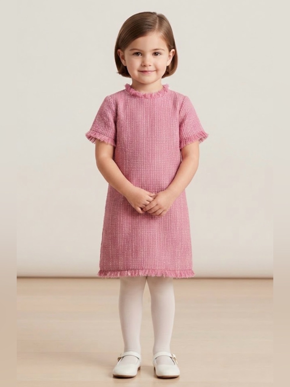 Ivy City Co girl’s Pink Tweed Short-Sleeve Shift Dress. Size 4/5T.